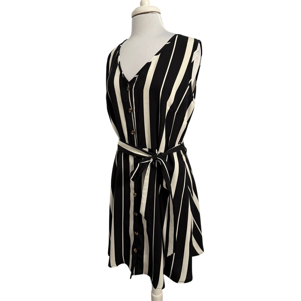 Women's Plus 1XL Whimsigoth Stripe Sleeveless Button Tie Tank Dress Boho Chic